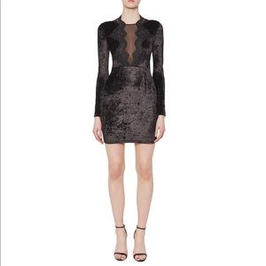 French Connection Eddie Black Velvet Lace Long Sleeve Bodycon Mini Dress